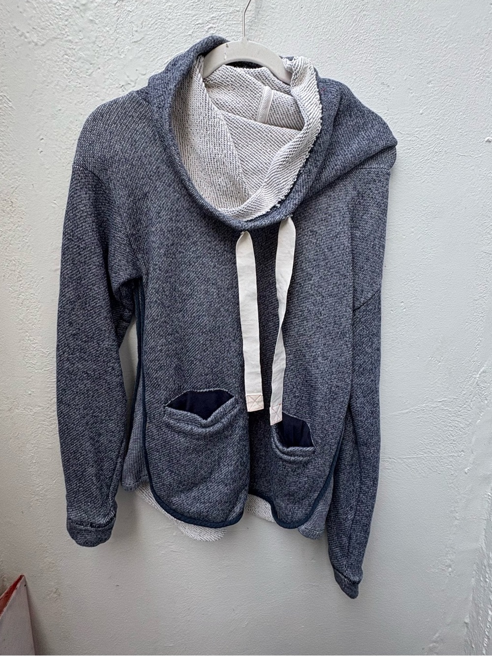 Roxy Cowl Neck Hoodie Blue Gray Marled Pullover Women’s Large Cozy Sweater